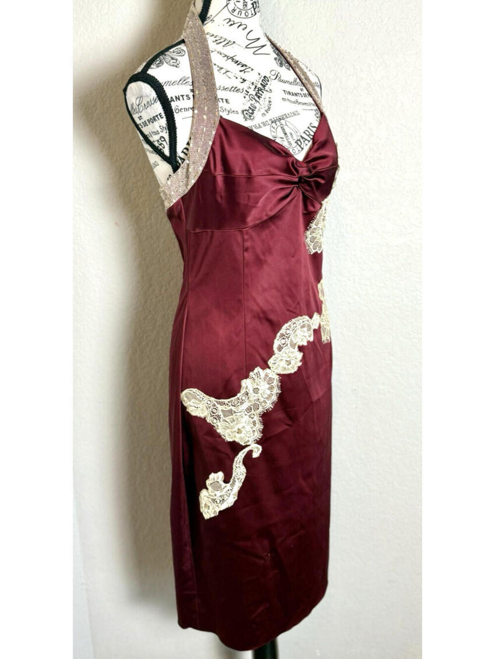Adrianna Papell Burgundy Halter Lace Party Dress Women's Size 8 - Picture 3 of 15